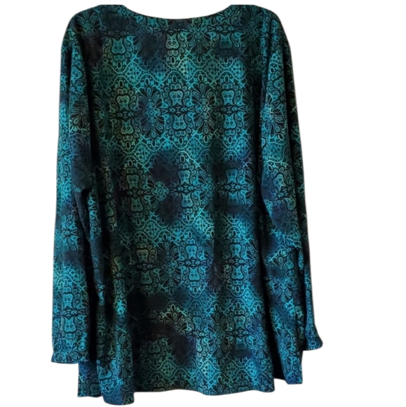 Catherines 3X Blue and Black 3/4 Sleeve Blouse Excellent Condition Silky Look - Picture 3 of 12